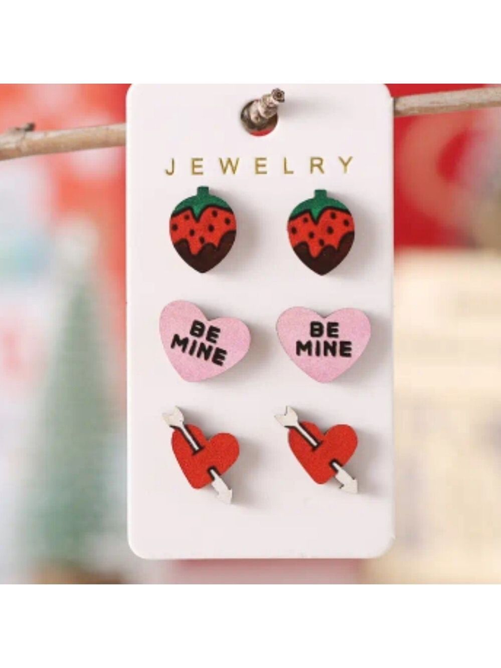 3 pairs of cute wooden valentines day earrings